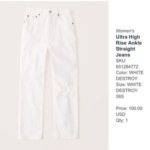 Abercrombie ultra high rise ankle straight jeans white